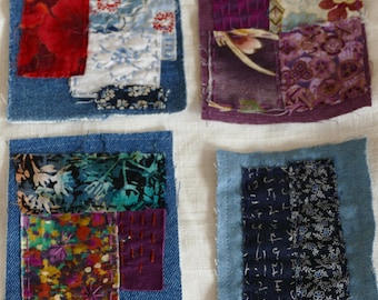 Handmade Boro Denim Patch: Japanese Sashiko Embroidery