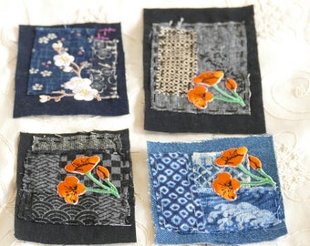 Handmade Boro Sashiko Patch: Japanese Linen, Visible Mending, Jeans Patch,
