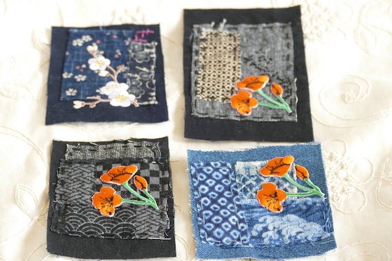 Handmade Boro Sashiko Patch: Japanese Linen, Visible Mending, Jeans Patch,
