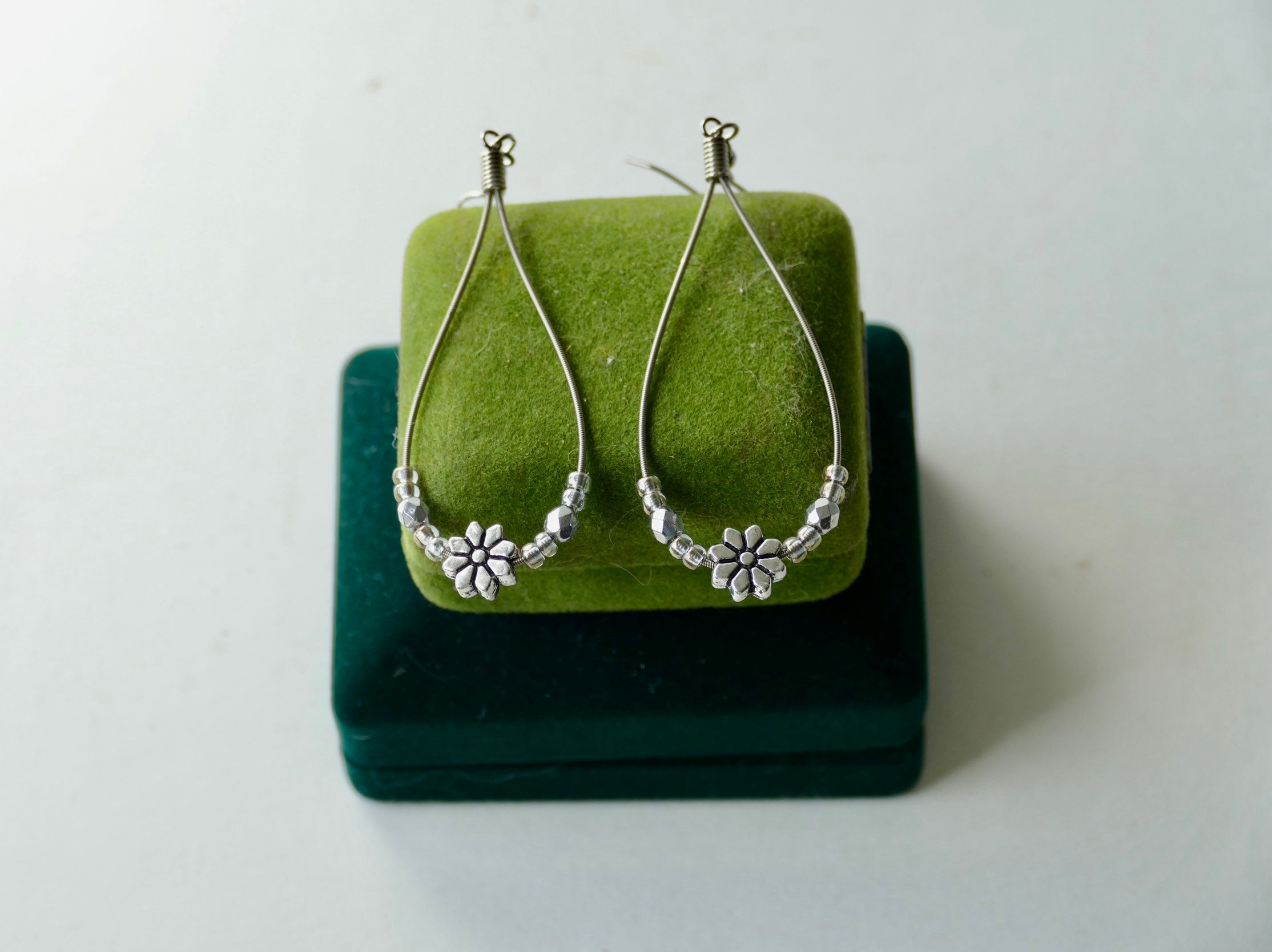 Recycled Guitar String Earrings: Teardrop Flower Boho Jewelry - Etsy