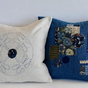 Sashiko Embroidery Pillow Cover: Boro Patch, Dragonfly Design