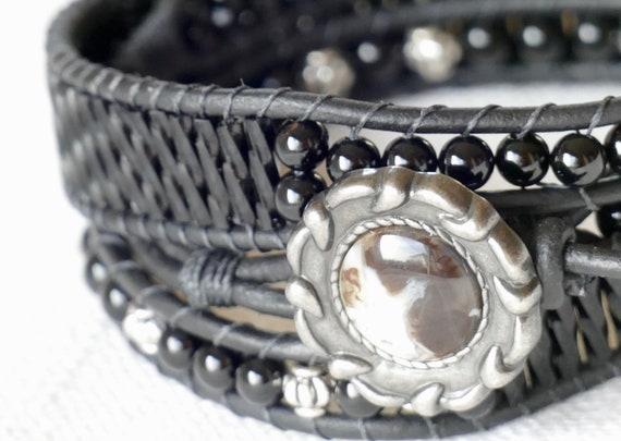 Black Beaded Wrap Bracelet Triple Wrap Bracelet for Women - Etsy