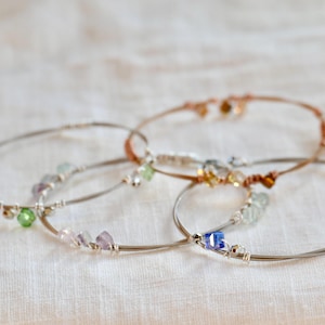 Recycled Guitar String Bangle, Beaded Music Lover Jewelry