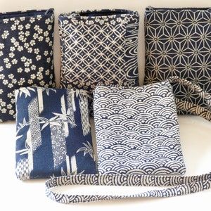 Japanese Fabric Crossbody Bag: Indigo Cotton Cell Phone Pouch