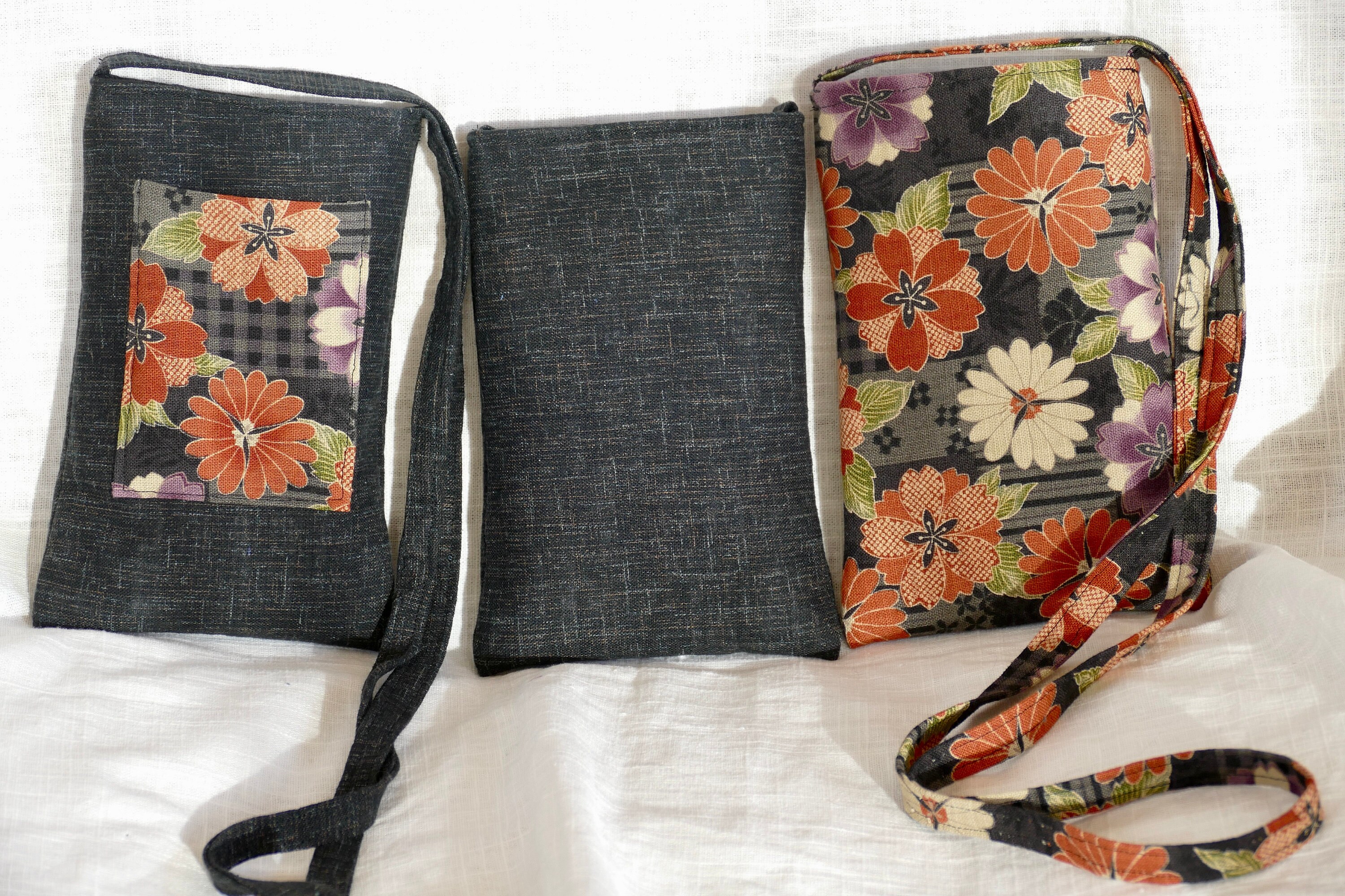 Fabric Crossbody Bag, Bags For Women, Cell Phone Purse, Small Purse, Black Cotton Fabric, Japanese Asian, Handmade Bag, Fabric Shoulder Bag