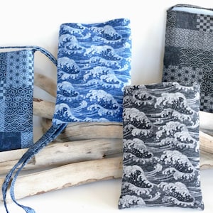 Japanese Wave Cotton Crossbody Purse: Cell Phone Pouch