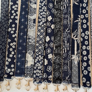 Japanese Indigo Fabric Lanyard: Handmade Cotton ID Badge Holder