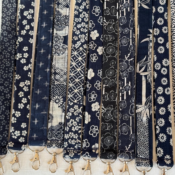 Japanese Indigo Fabric Lanyard: Handmade Cotton ID Badge Holder