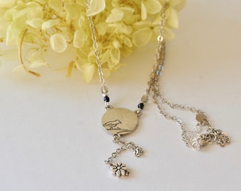 Bird Y Necklace: Long Chain, Bird on Branch Pendant, Floral Detail