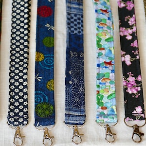 Japanese Fabric Lanyard: Handmade Cotton ID Badge Holder with Swivel Clasp