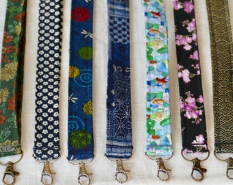 Japanese Fabric Lanyard: Handmade Cotton ID Badge Holder with Swivel Clasp