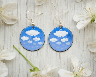 Cloud Earrings, Cloud In The Sky Earrings, Airplane Window, Panorama Sky, Cloud Jewelry, Enamel Earrings, Flying, Airplane Earrings, Sky,