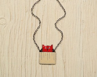 Collana vintage a forma di gatto, splendida, in stile metà