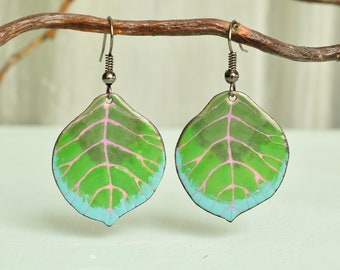 Enamel Jewelry, Green Leaf Earrings, Enamel Earrings, Leaf Jewelry, Leaf Design, Green Leaves, Sunny Day, Forest Earrings, Alder Leaf, Fresh