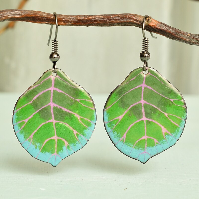 Green Leaf Earrings - Etsy