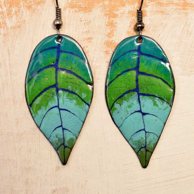 Enamel Earrings Cherry Leaf Leaf Enamel Jewelry Summer Etsy