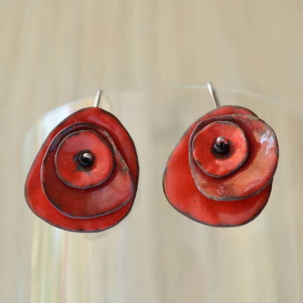 Poppy Enamel Earrings, Poppy Earrings, Enamel Earrings, Meadow, Botanical, Poppy Jewelry, Enamel Jewelry, Poppy Earrings, Poppy Flower