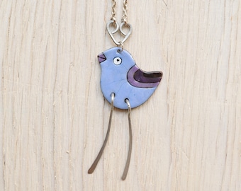 Blue Bird Necklace, Pigeon Pendant, Blue Bird Of Happiness, Birdie, Enamel Necklace, Blue Bird Jewelry, Enamel Jewelry, Birdie Necklace,