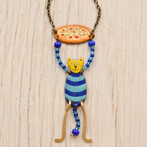 Pizza und Katze, Pizza, Pizza ist bereit, Katze Halskette, Pizza Backen, Emaille Halskette, Pizza, Katzen schmuck, Emaille Schmuck, Gestreifte Katze
