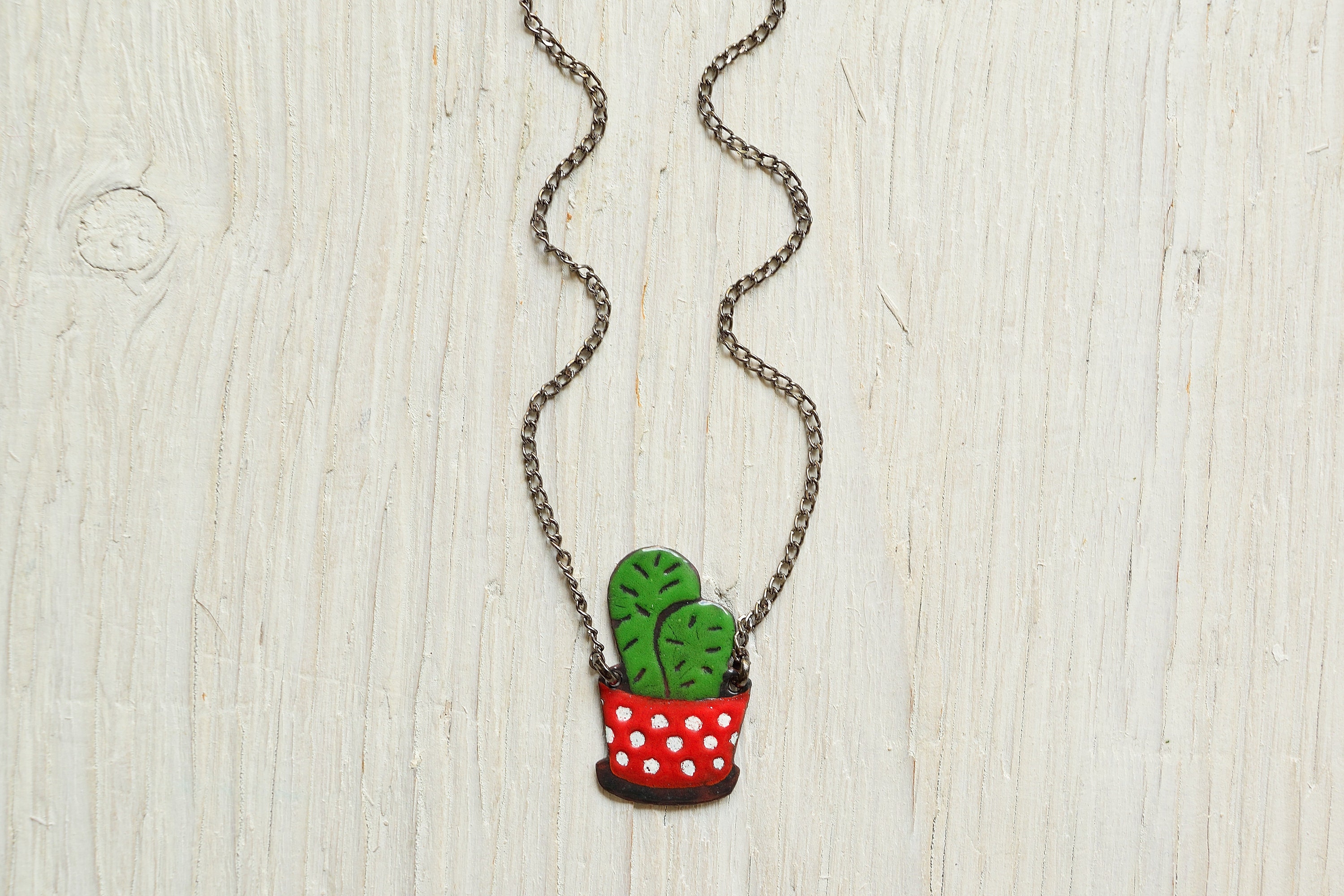 Cactus Necklace Enamel Necklace Plant Jewelry Cactus Etsy
