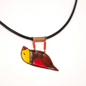 Jewelry, Enamel Pendant, Enamel Necklace, Enamel Jewelry, Bird Pendant, Claret Bird Necklace, Bird shaped Necklace, Boho Necklace, Birdie