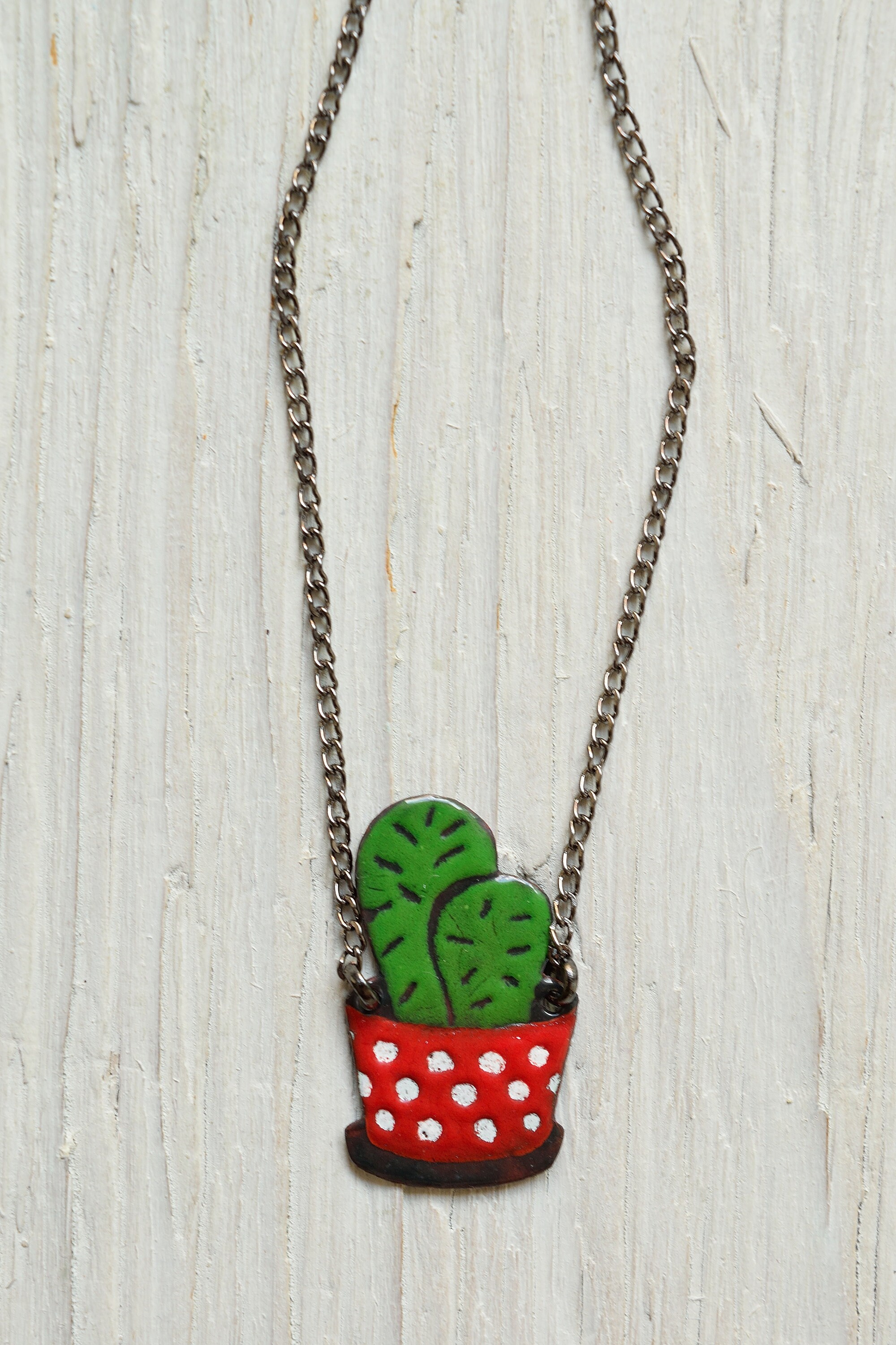 Cactus Necklace Enamel Necklace Plant Jewelry Cactus Etsy