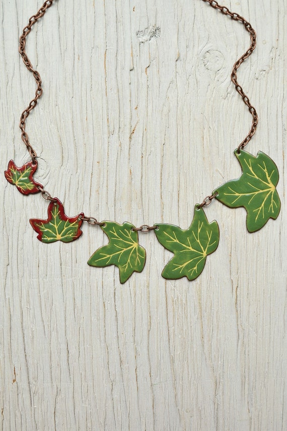 Efeu Emaille Kette, Efeu Ranke Blatt Statement Kette, Efeu Kette, Wald Kette,  Efeu Blatt Kette, Rot und Grn - Etsy sterreich