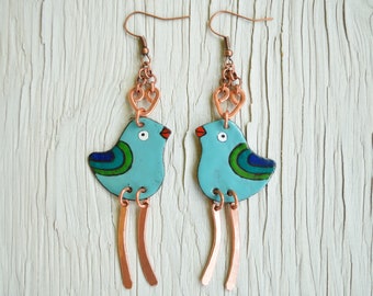 Enamel Earrings, Enamel Jewelry, Birdie, Blue Bird Earrings, Bird Earrings, Birdie Earrings, Enameled Earrings, Bird Jewelry, Blue Bird,