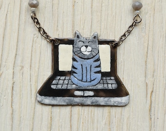 Collana con ciondolo a forma di gatto vintage - Gioielli per amanti dei gatti - Italia
