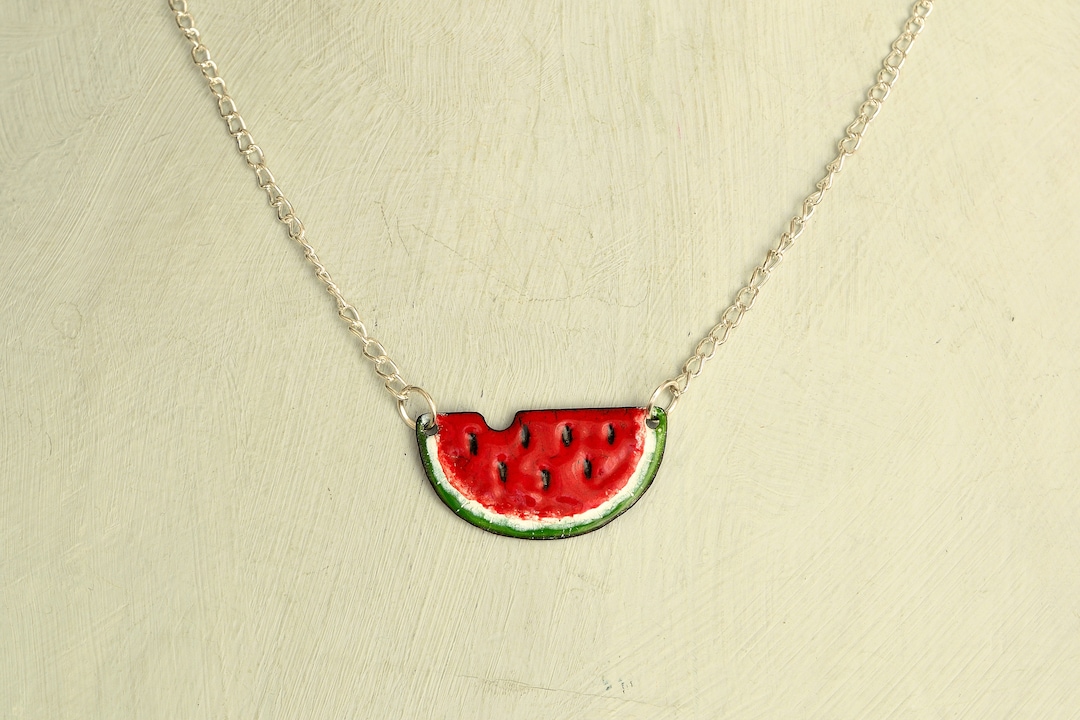 Watermelon Necklace, Fruit Jewelry, Enamel Necklace, Fruit