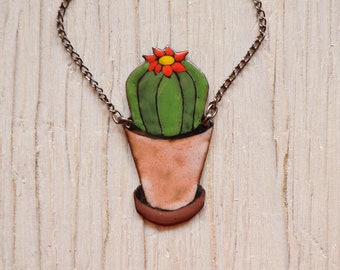 Cactus Necklace, Enamel Necklace, Plant Jewelry, Cactus Necklace, Cacti, Desert Necklace, Succulents, Plant Lover Gift, Succulent Necklace,