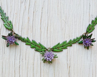Milk Thistle Enamel Necklace, Wildflower Necklace, Flower Jewelry, Enamel Necklace, Meadow, Botanical, Milk Thistle Jewelry, Enamel Jewelry