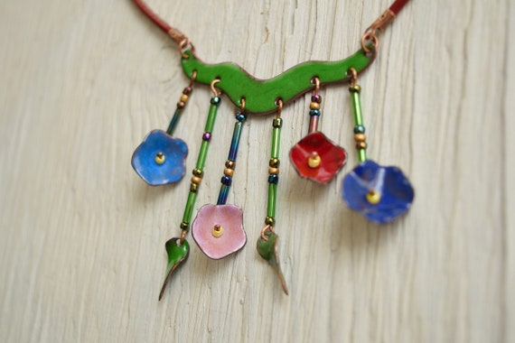 Morning Glory Enamel Necklace Enamel Statement Flower Natural Jewelry Morning Glory Flower Flower Necklace Enamelled Statement - flower necklace roblox