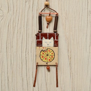 Pizza und Katze, Pizza, Küche, Katze Halskette, Pizza Backen, Emaille Halskette, Pizzascheibe, Pizza, Katzen schmuck, Emaille Schmuck, Weiße Katze
