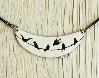 Birds In Cable Necklace, Bird Necklace, Birds In Your Garden, Birdbath, Enamel Necklace, Bird Jewelry, Flying Bird, You Can Fly, Flying Soul