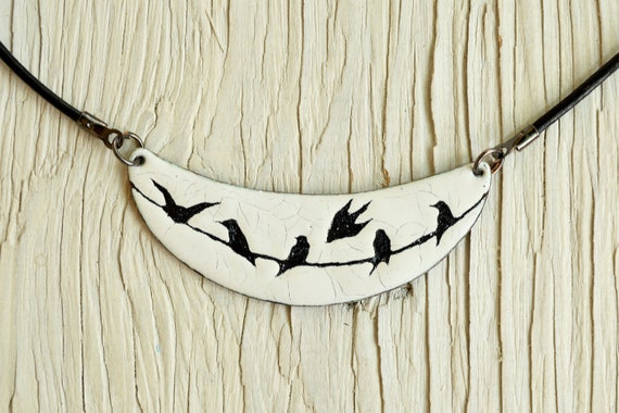 Birds In Cable Necklace, Bird Necklace, Birds In Your Garden, Birdbath, Enamel Necklace, Bird Jewelry, Flying Bird, You Can Fly, Flying Soul