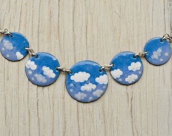 Cloud In The Sky Necklace, Panorama Sky, Cloud Jewelry, Enamel Necklace, Flying, Statement Necklace, Boho Necklace, Airplane Necklace, Sky