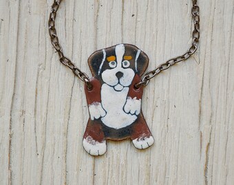 Bernese Mountain Dog, Bernese Necklace, Puppy Dog Jewelry, Pet Jewelry, Dog Necklace, Puppy, Enamel Jewelry, Enamel Necklace