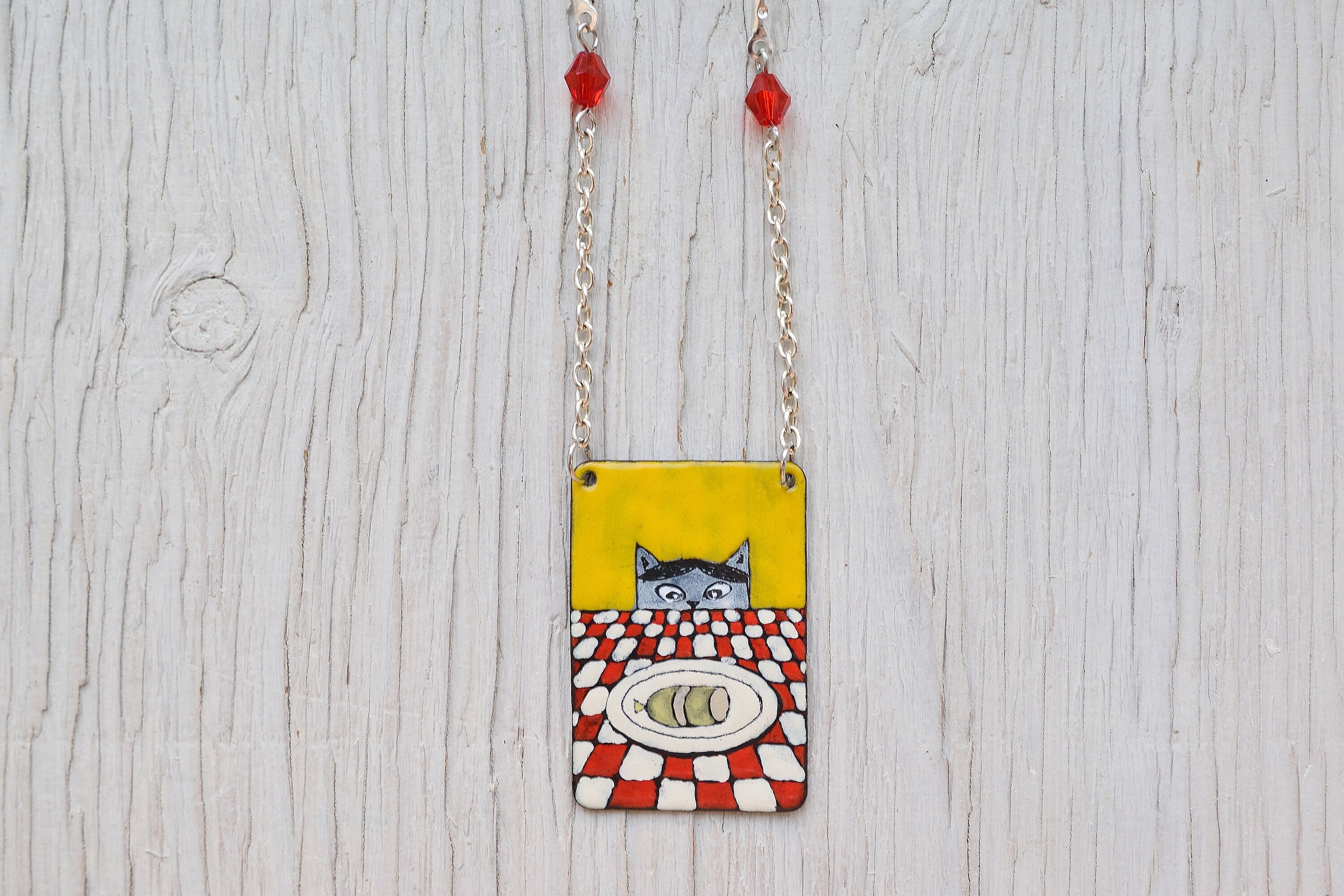 Stay Home Tisch Wurst Salami Katze Halskette Emaille Etsy