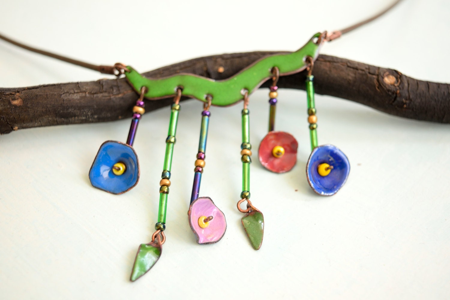 Morning Glory Enamel Necklace Enamel Statement Flower Etsy