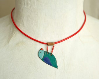 Blue Bird, Enamel Pendant, Enamel Necklace, Enamel Jewelry, Bird Pendant, Blue Bird Necklace, Bird shaped Necklace, Boho Necklace, Birdie