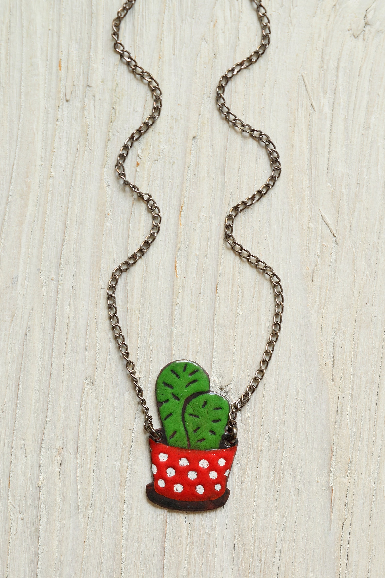 Cactus Necklace Enamel Necklace Plant Jewelry Cactus Etsy