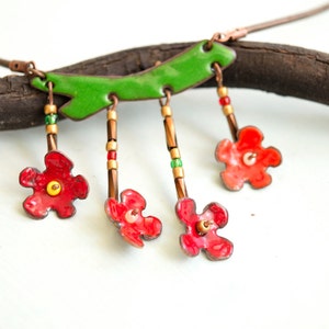 Japanese Quince Flower, Quinceanera, Enamel Necklace, Flower, Blossom Jewelry, Quince Blossom, Flower Necklace, Enamel Flower Necklace,