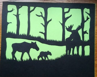 Moose family paper cutting