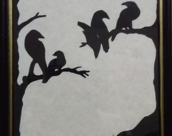 Supplies, Crows, paper cutting, image, art, silhouette