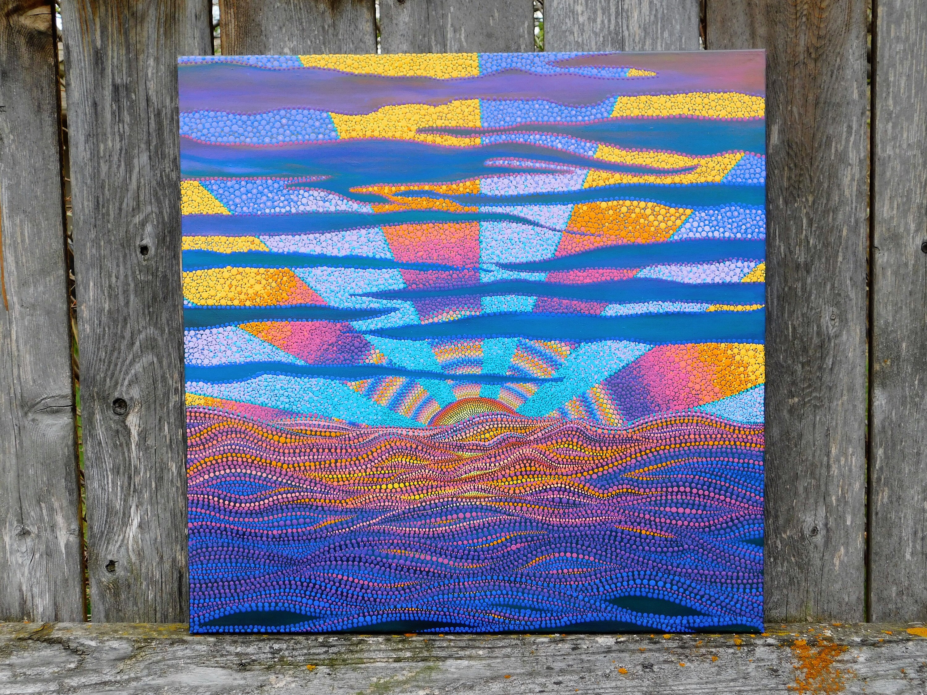 Rainbow Sunset Dot Painting Original Art by Kaila Lance Etsy