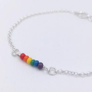 Pride flag bracelet. LGBTQ jewellery. Delicate beaded sterling silver jewelry. Discreet rainbow symbol anklet. Gift idea. Scandinavian.