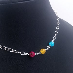 Pansexual pride flag crystal choker necklace. LGBTQ jewellery. Beaded sterling silver jewelry. Discreet pan symbol. Gift idea. Scandinavian.