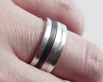 CLEARANCE SALE Stackable sterling silver ring. Unisex stackable ring set. Oxidized silver ring. Scandinavian jewelry design. Gift for him.