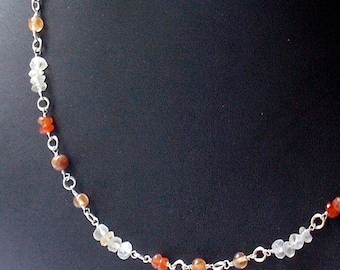 Citrine and Carnelian Sterling Silver Necklace, Boho Beaded Crystal Jewelry